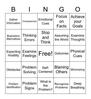 Problem Solving Bingo Card