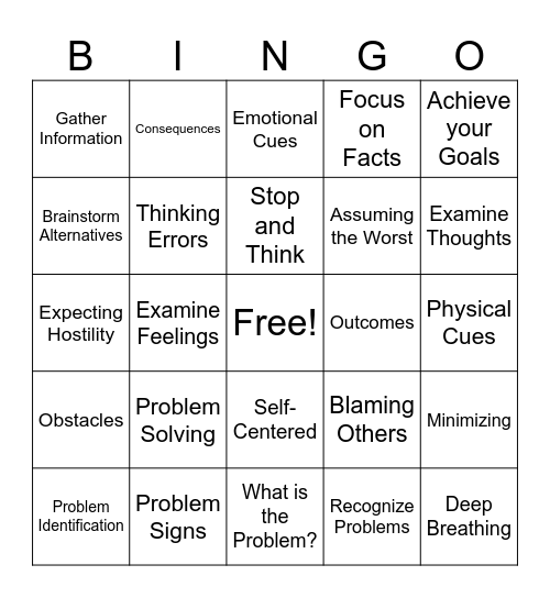 Problem Solving Bingo Card