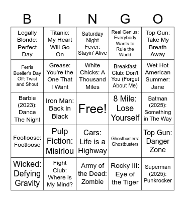 Movie Music Bingo Card