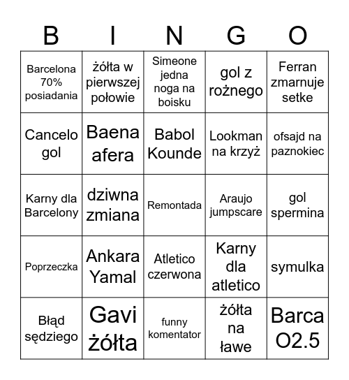 kotletiko vs Barca Bingo Card