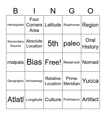 NM History Bingo Card