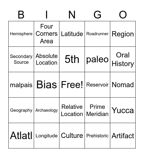 NM History Bingo Card