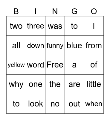 Tricky Word Bingo Card