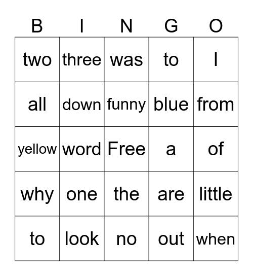 Tricky Word Bingo Card