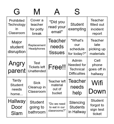 Admin Bingo Card