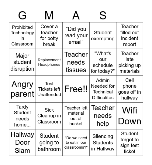 Admin Bingo Card