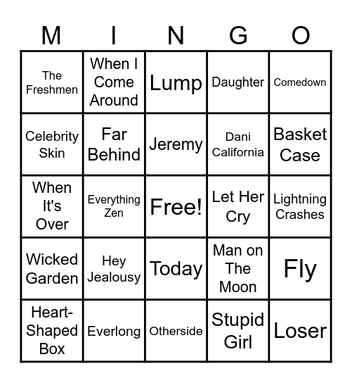 The Ultimate Alt Rock Face-Off Bingo Card