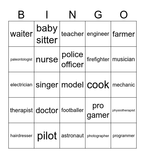 Dream Jobs Bingo Card