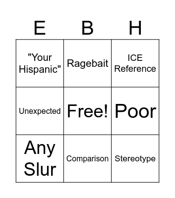 racist bingo (vrchat) Bingo Card
