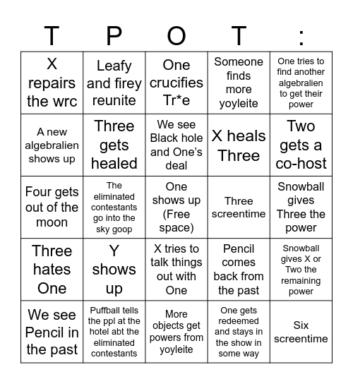 Tpot 23 - 25 Bingo Card
