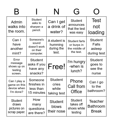 State Testing BINGO Card