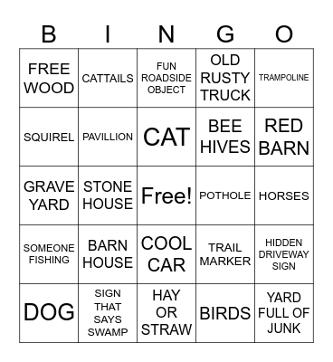 COUNTRY CAR RIDE BINGO Card