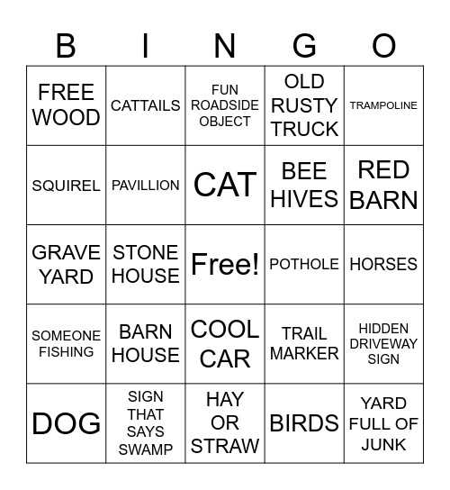 COUNTRY CAR RIDE BINGO Card