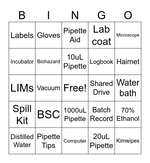 Lab Week Bingo Card