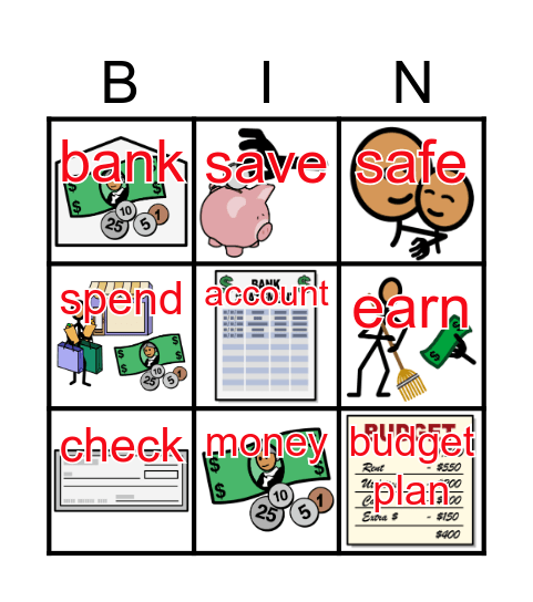 Unit 28: I Can Earn Money Bingo Card