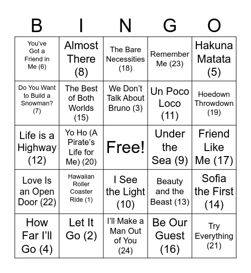 Disney Bingo! Bingo Card