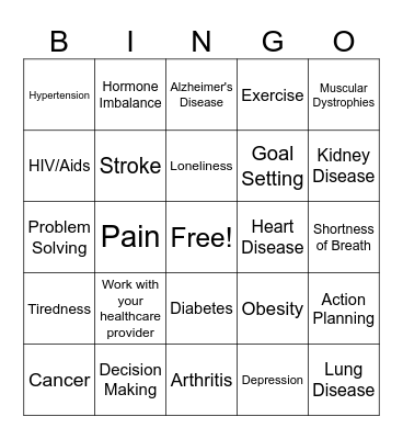 Chronic Disease Self Management Dr. Phronie Bingo Card