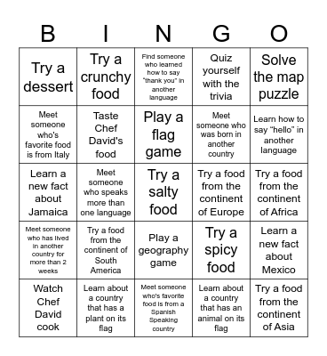 International Night Passport Bingo Card