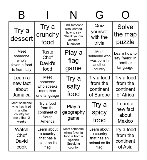 International Night Passport Bingo Card