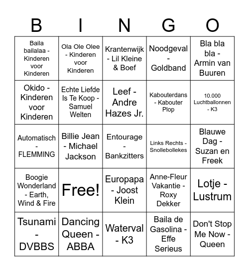 Muziekbingo Card