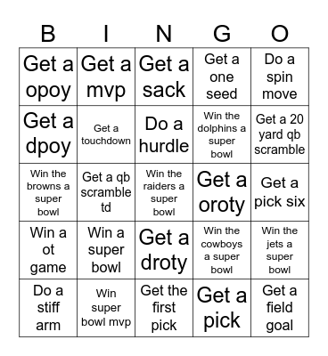 Madden Bingo Card