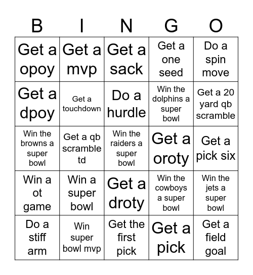 Madden Bingo Card