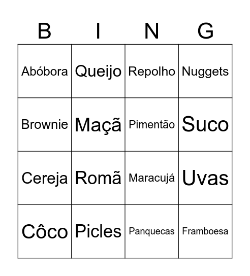 Food bingo Card