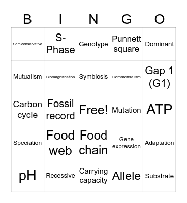 Biology STAAR/EOC Review 2026 Bingo Card
