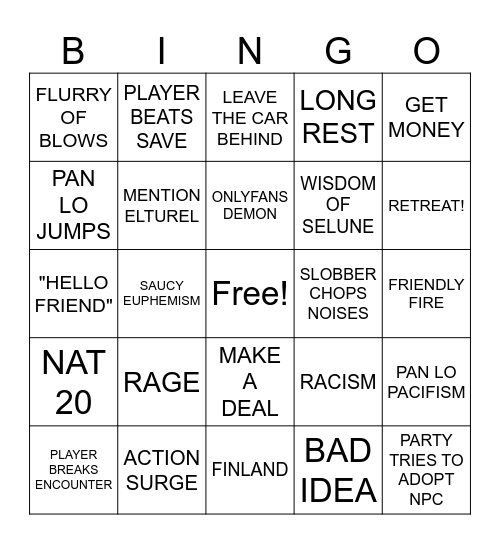 AVERNUS BINGO Card