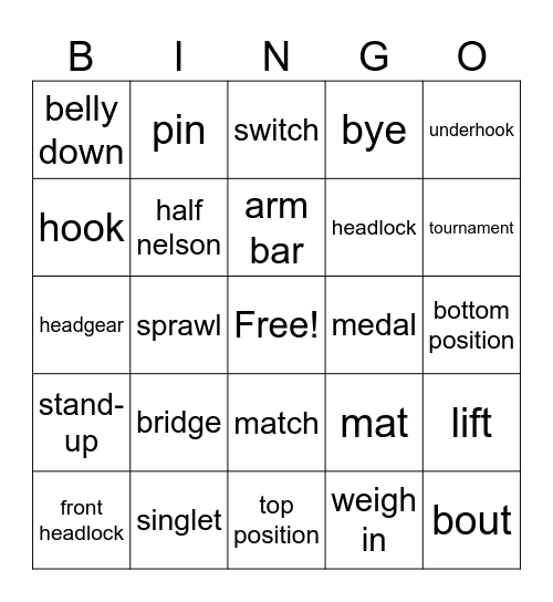Youth Wrestling Bingo Card