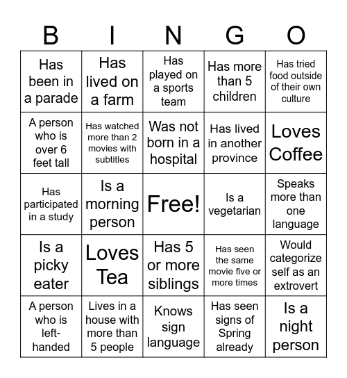 Our classroom diversity Bingo Card