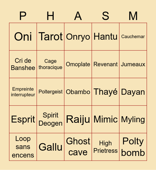 Bingo Phasmo entre nous Bingo Card