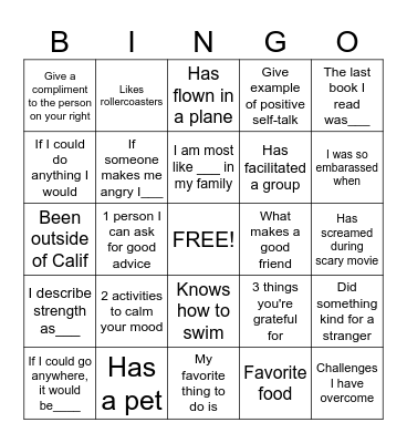 Boys and Girls Teen Center Bingo Card