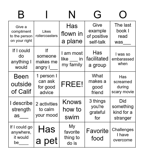 Boys and Girls Teen Center Bingo Card