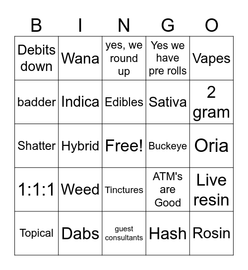 420 Bingo Card
