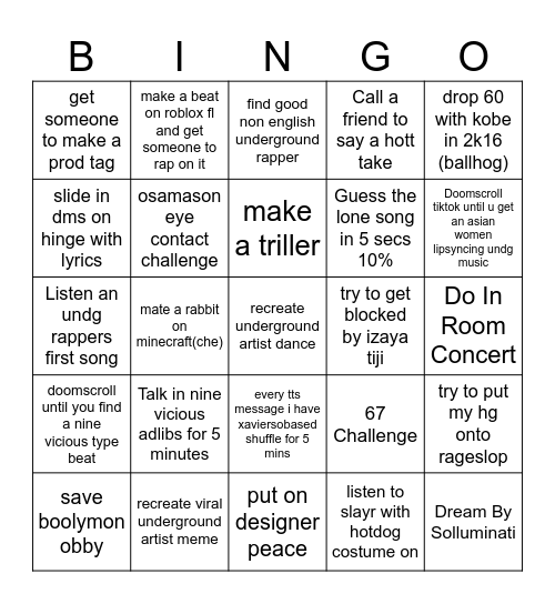 Underground Bingo Card