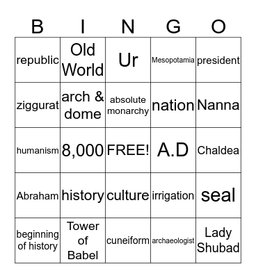 History Chapter 1 & 2 Review Bingo Card