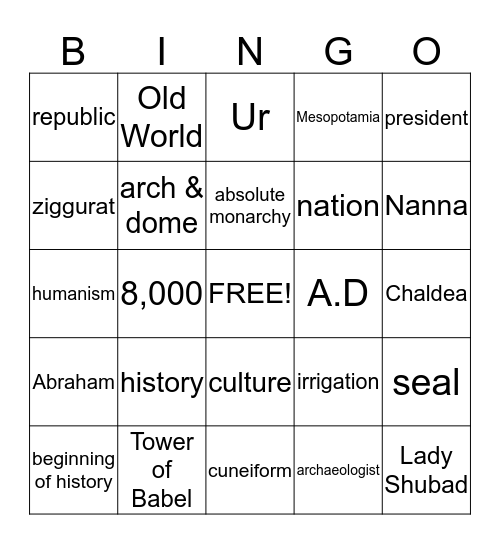 History Chapter 1 & 2 Review Bingo Card