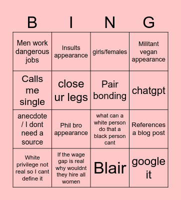 Comrade B Bingo Card