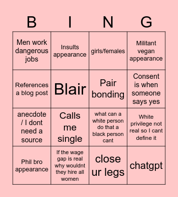 Comrade B Bingo Card