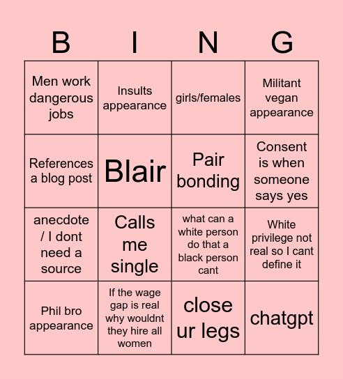 Comrade B Bingo Card