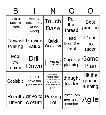 Corporate Jargon Bingo Card