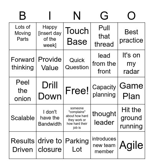 Corporate Jargon Bingo Card