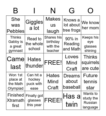 Last Day of School Bingo Card