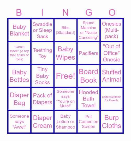 Carlton's Baby Shower Bingo Card