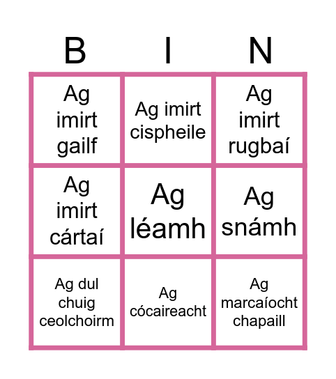 Caitheamh aimsire Bingo Card