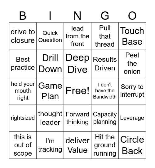 Corporate Jargon Bingo Card