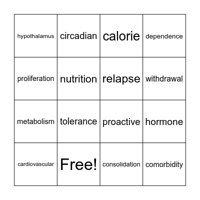 Vocabulary Bingo Card