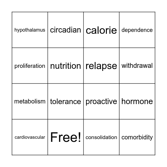 Vocabulary Bingo Card