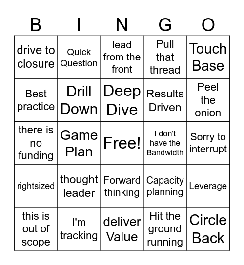 Corporate Jargon Bingo Card